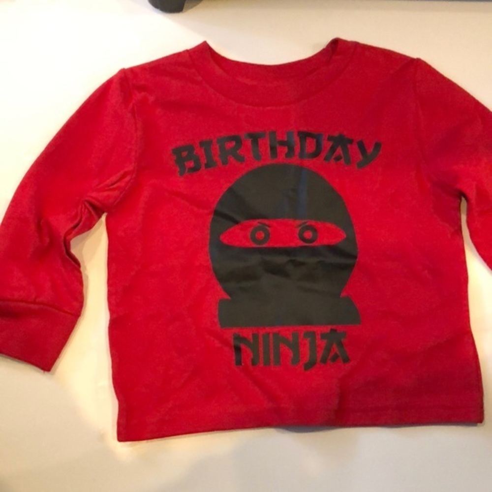 Red black Birthday ninja long sleeve shirt‎ boys size 3.
